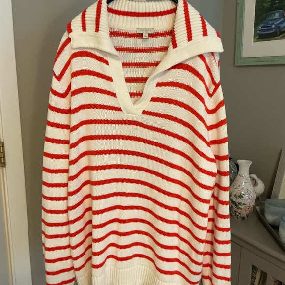 Striped Orange and White Women's Sweater - Picture 2 of 5